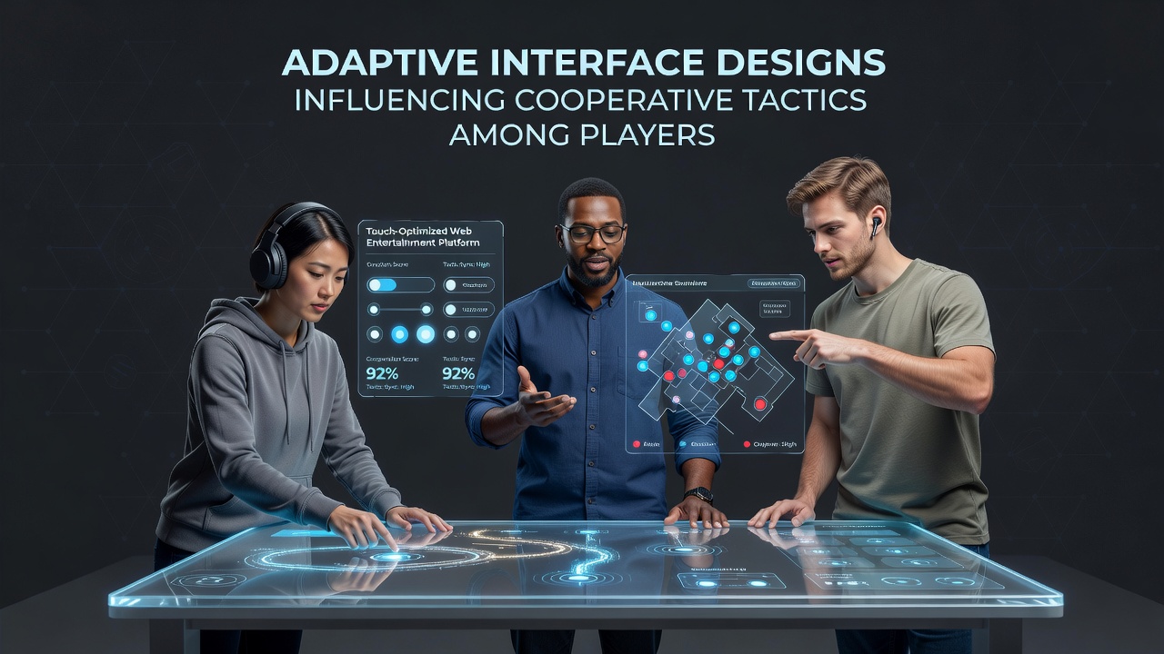 Players interacting through adaptive touch interfaces on web entertainment platforms showing real-time layout adjustments