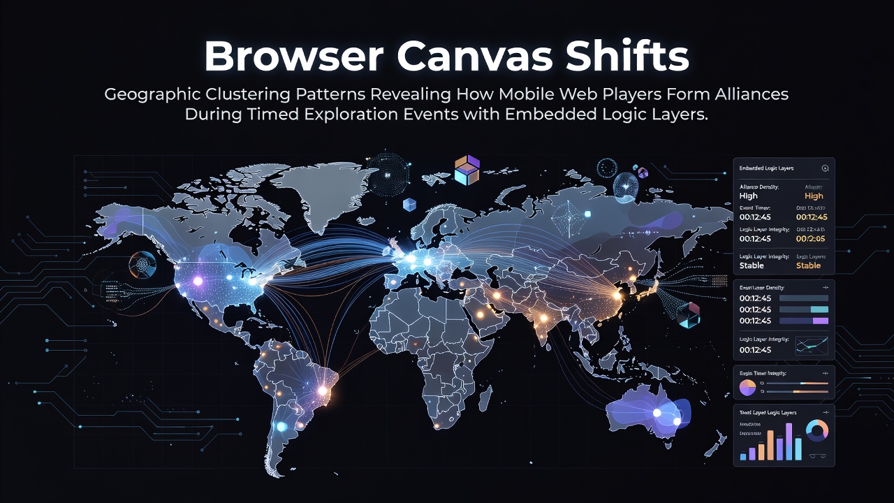 Geographic heatmaps showing mobile web player clusters during timed exploration events on browser platforms
