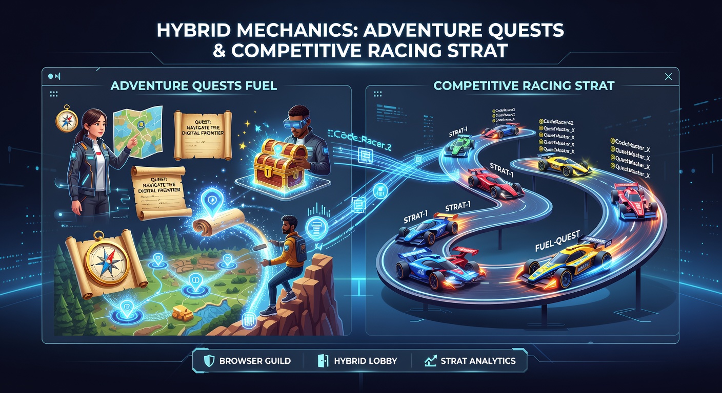 Mobile browser screenshot displaying puzzle overlay during a racing sequence connected to an ongoing adventure quest log
