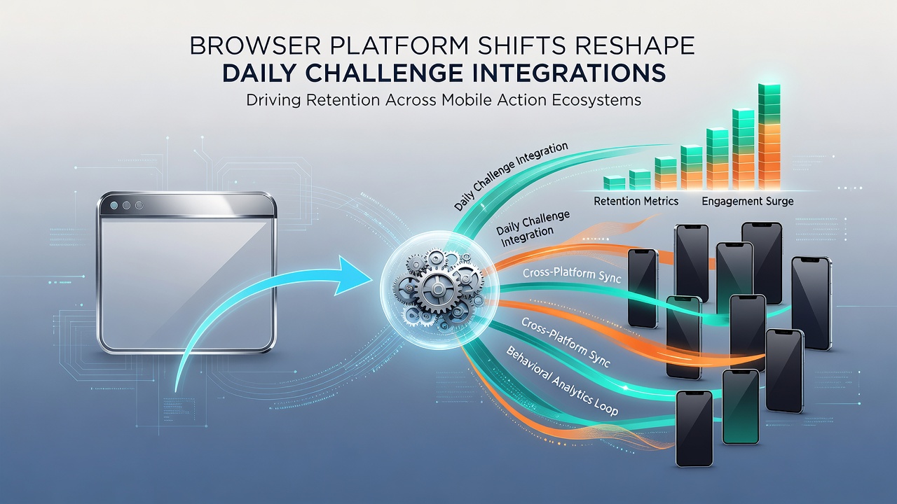 Dashboard view of retention analytics comparing daily challenge completion rates across mobile browsers in action-adventure racing hybrids