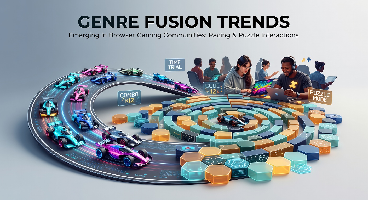 Browser gaming interface showing integrated racing tracks with embedded puzzle elements in a community-driven multiplayer session