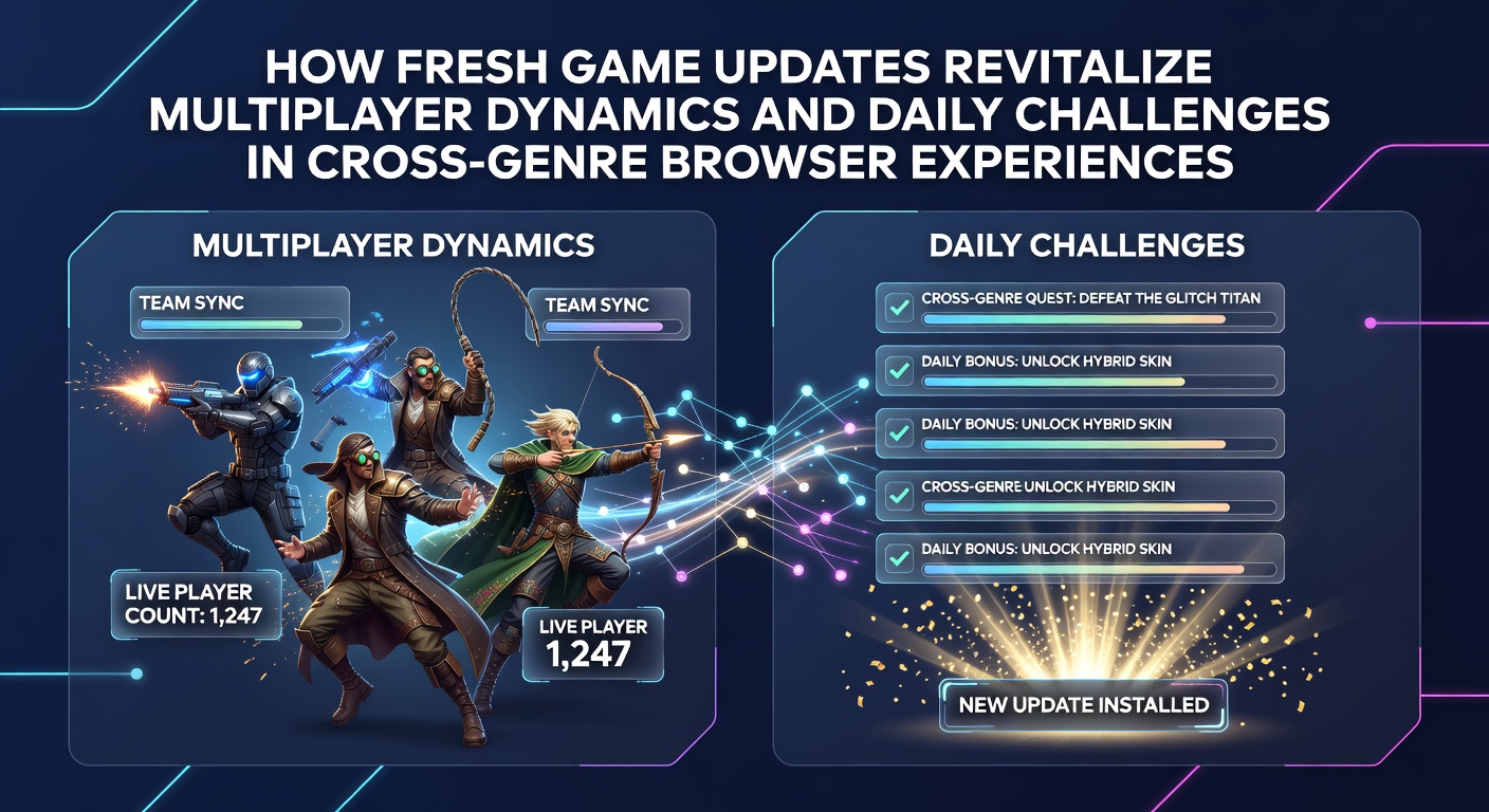 Players collaborating in a cross-genre browser game session with dynamic multiplayer elements and daily challenge notifications visible on screen