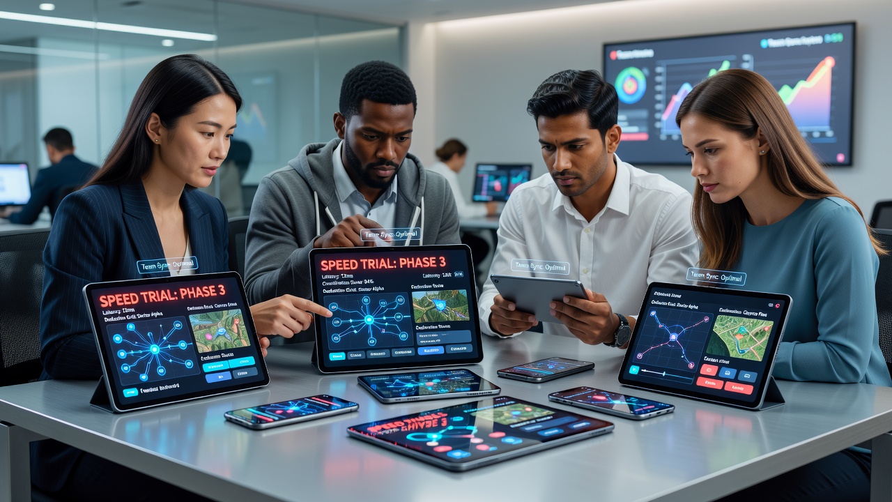Players coordinating on portable devices during a web-based speed trial that incorporates exploration routes and deduction puzzles