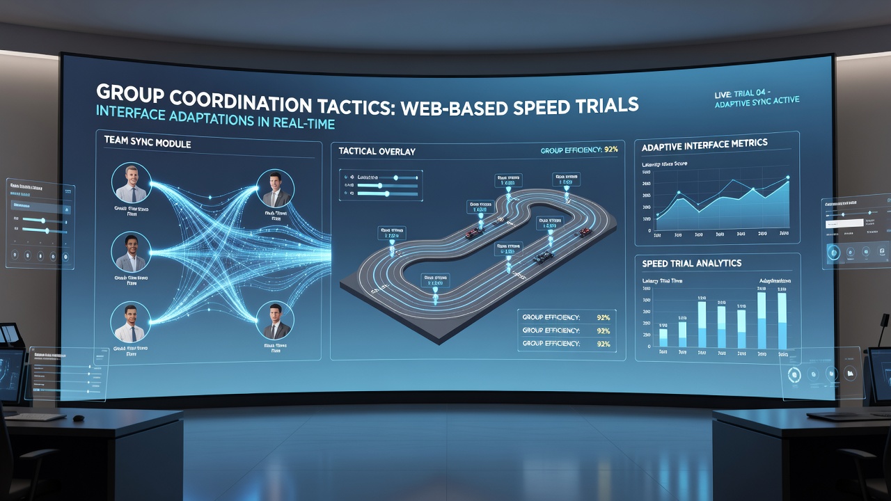 Group of players using adaptive interfaces on mobile devices to coordinate during a blended speed trial and deduction challenge