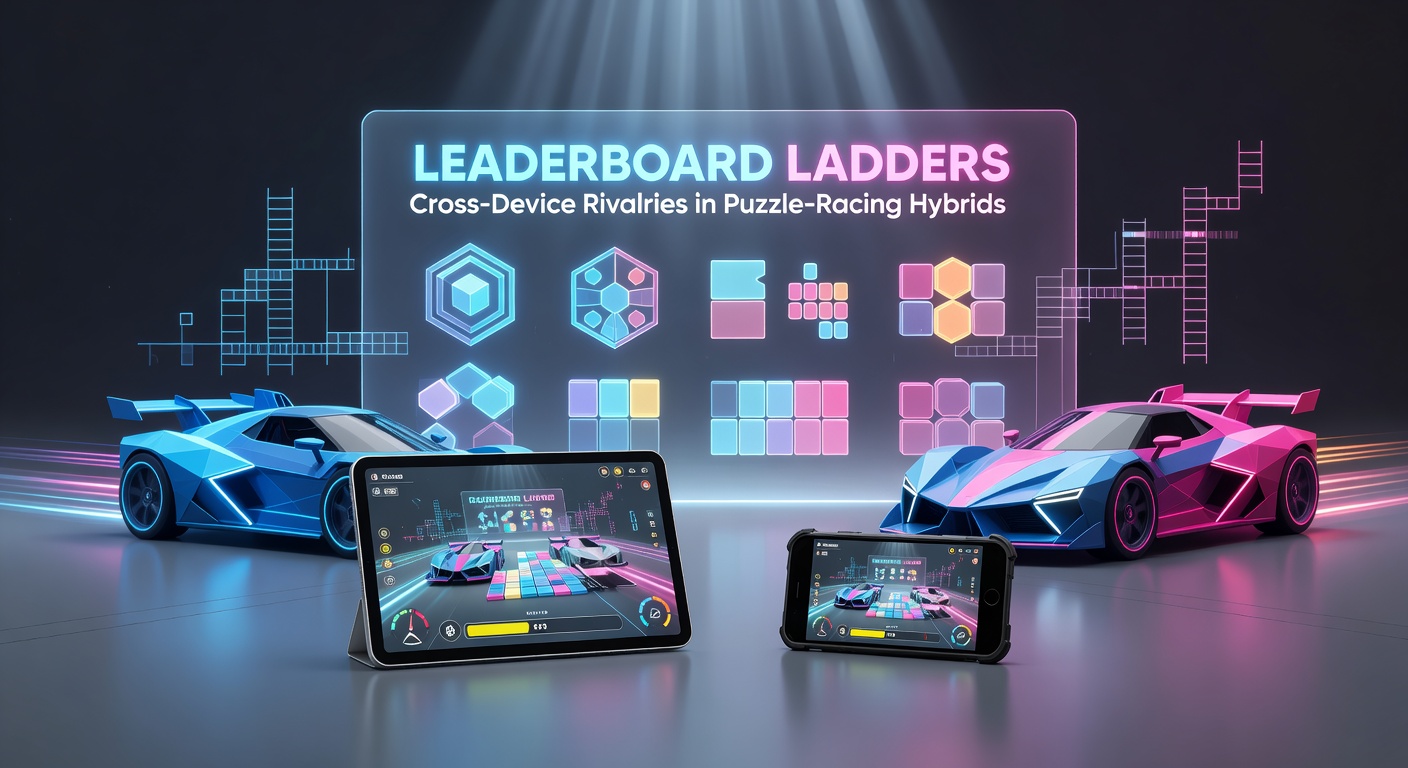 Dynamic leaderboard display showing players climbing ranks across mobile and PC devices in a fast-paced puzzle-racing game