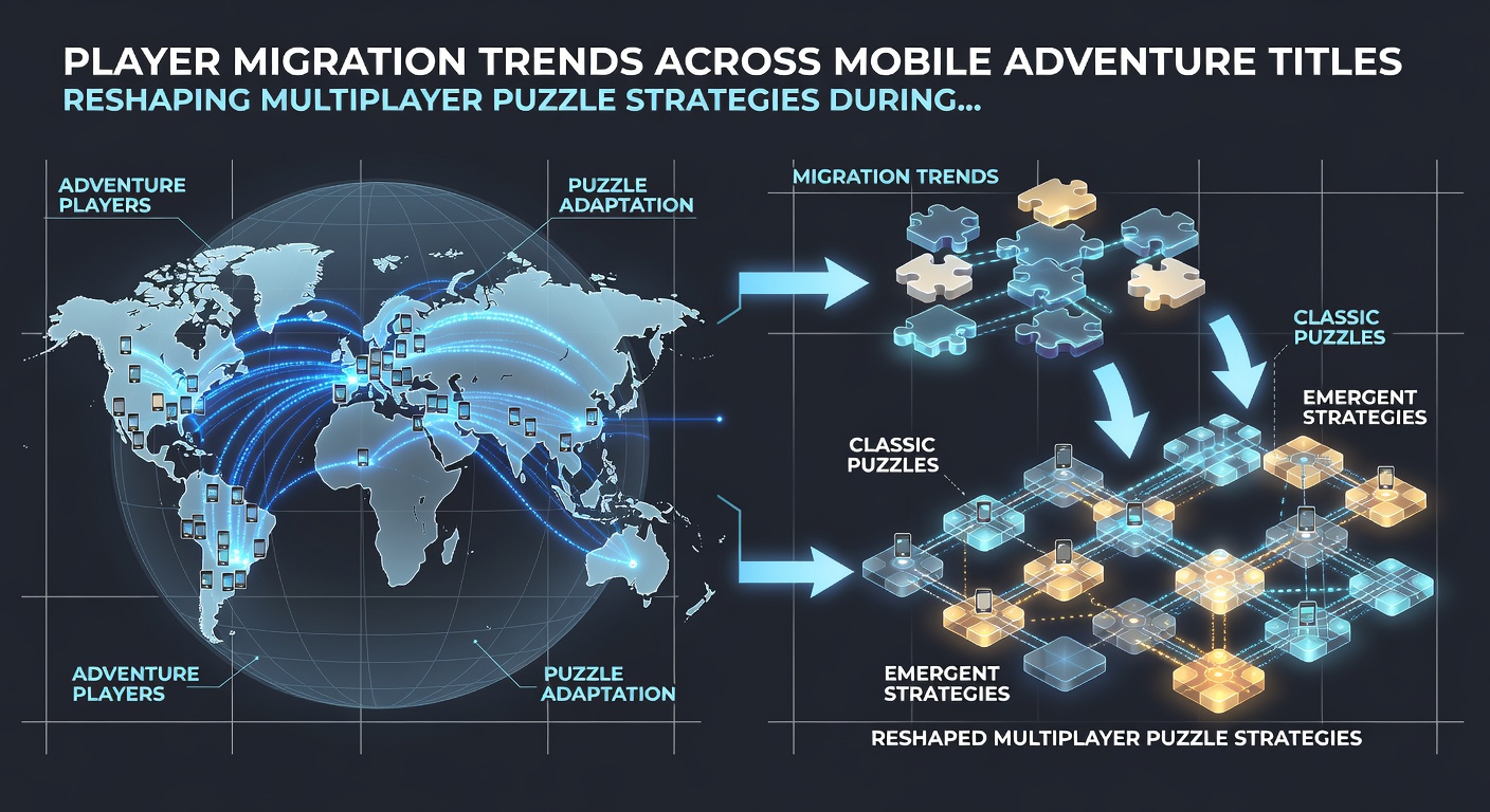 Chart displaying player migration flows between mobile adventure titles and weekly event participation rates